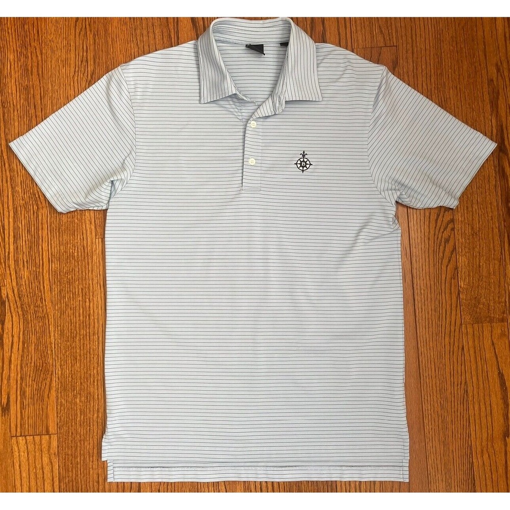 Dunning Golf Men‎ Polo M Light Blue Thin Stripe Performance Shirt Country Club